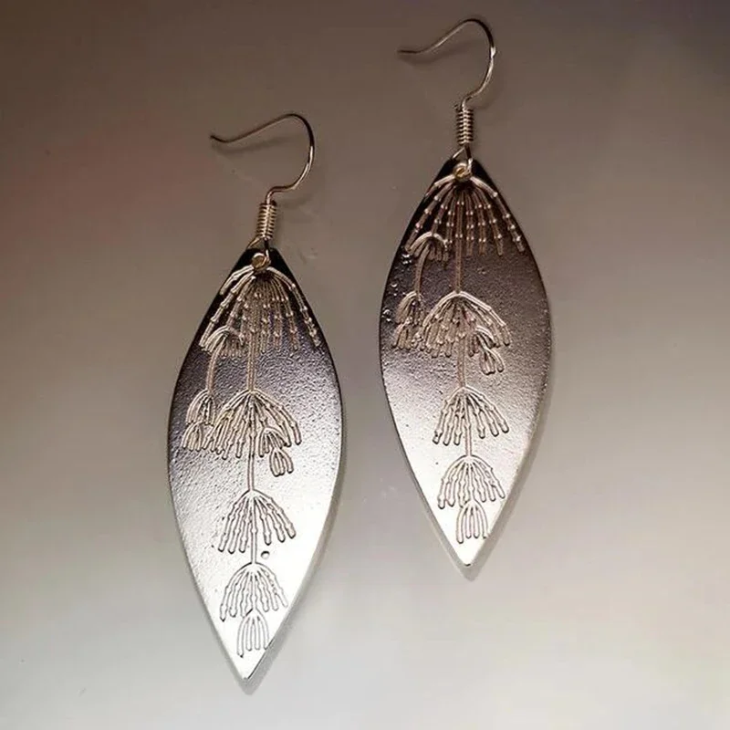 Antique Sliver Color Leaf Flower Earrings For Woman Jewelry Party Girls 2023 New Custom Jewelry