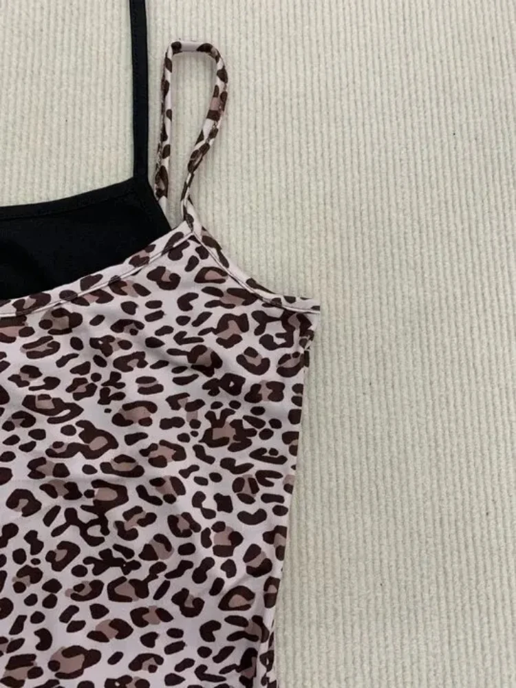 

Женский летний облегающий топ в стиле Харадзюку на шнуровке в стиле пэчворк, сексуальный топ в американском стиле ретро, модные жилеты с лямкой на шее с леопардовым принтом для девочек