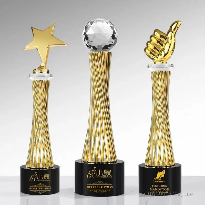 Customized Five-Pointed Star Metal Trophy, Crystal Celebration Award, Excellent Company Award, Employee, Annual Meeting, 1Pc