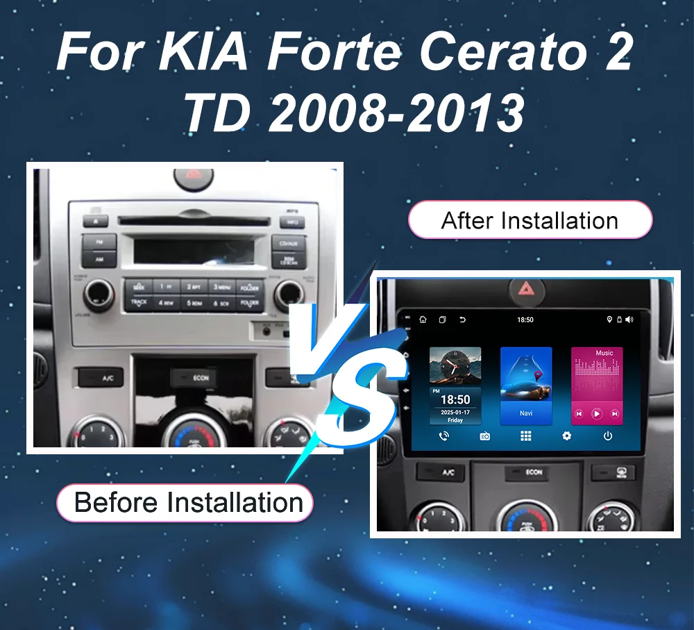 Car Android 14 Multimidia Video Player For KIA Forte Cerato 2 TD 2008-2013 Auto Radio Stereo Carplay GPS Navigation NO 2DIN DVD