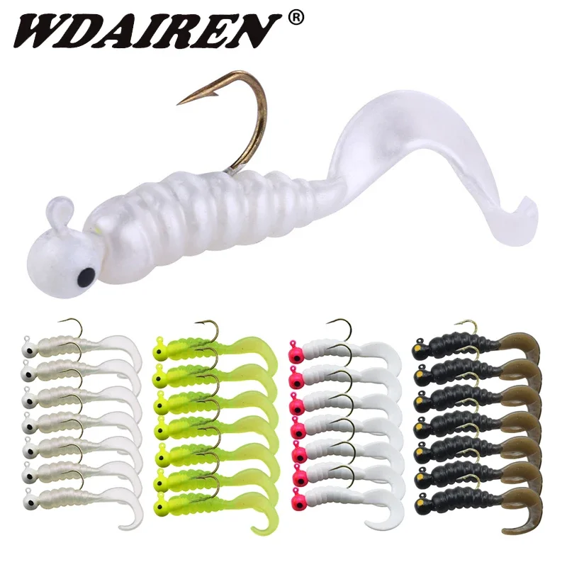 

7 Pcs/Lot Worms Jig Silicone Soft Bait 4.8cm 2.7g Jigging Wobblers Fishing Lure Lead Hook Tackle Bass Artificial Tail Swimbaits