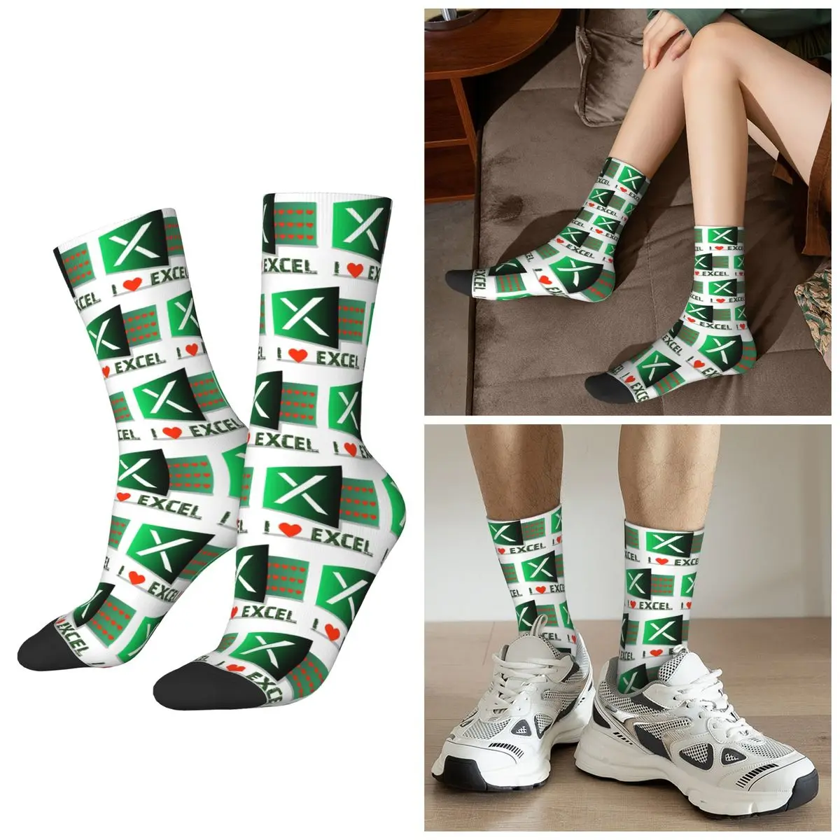 جميع المواسم أحب Excel Socks Harajuku Crew Socks جوارب مضحكة للرجال والنساء هدايا عيد الميلاد