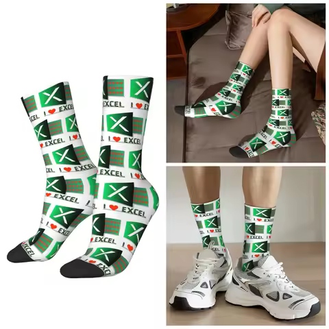 All Seasons I Love Excel Socks Harajuku Crew Socks Funny Stockings for Men Women Christmas Gifts
