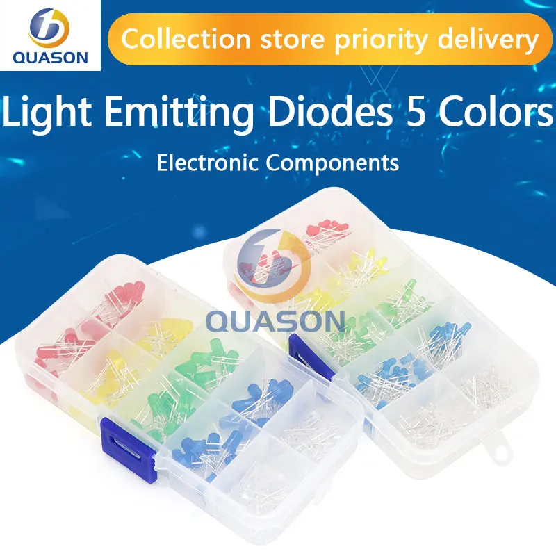 Light Emitting Diodes 5 Colors Electronic Components 3mm / 5mm Assorted Color DIY LED Light Emitting Diodes Set Box