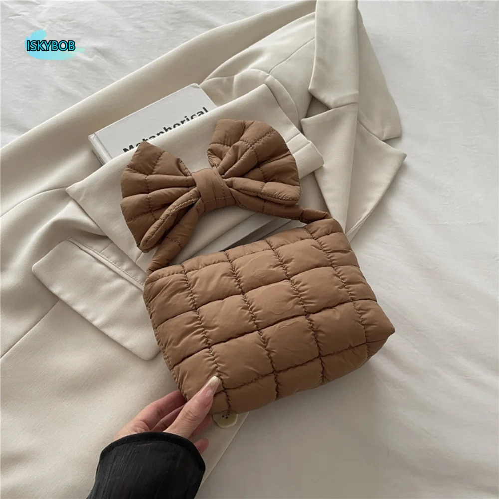 

Элегантная однотонная плиссированная сумка-облако, мини-сумочка с бантом, стеганая сумка в корейском стиле, сумка на запястье для путешествий