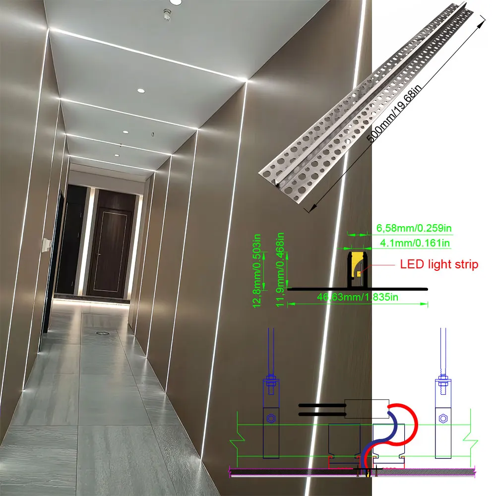 48x13mm 1 szt. 0,5m aluminiowa taśma LED profil światła do sufitu i ściany stwórz własny styl za pomocą wbudowanej instalacji