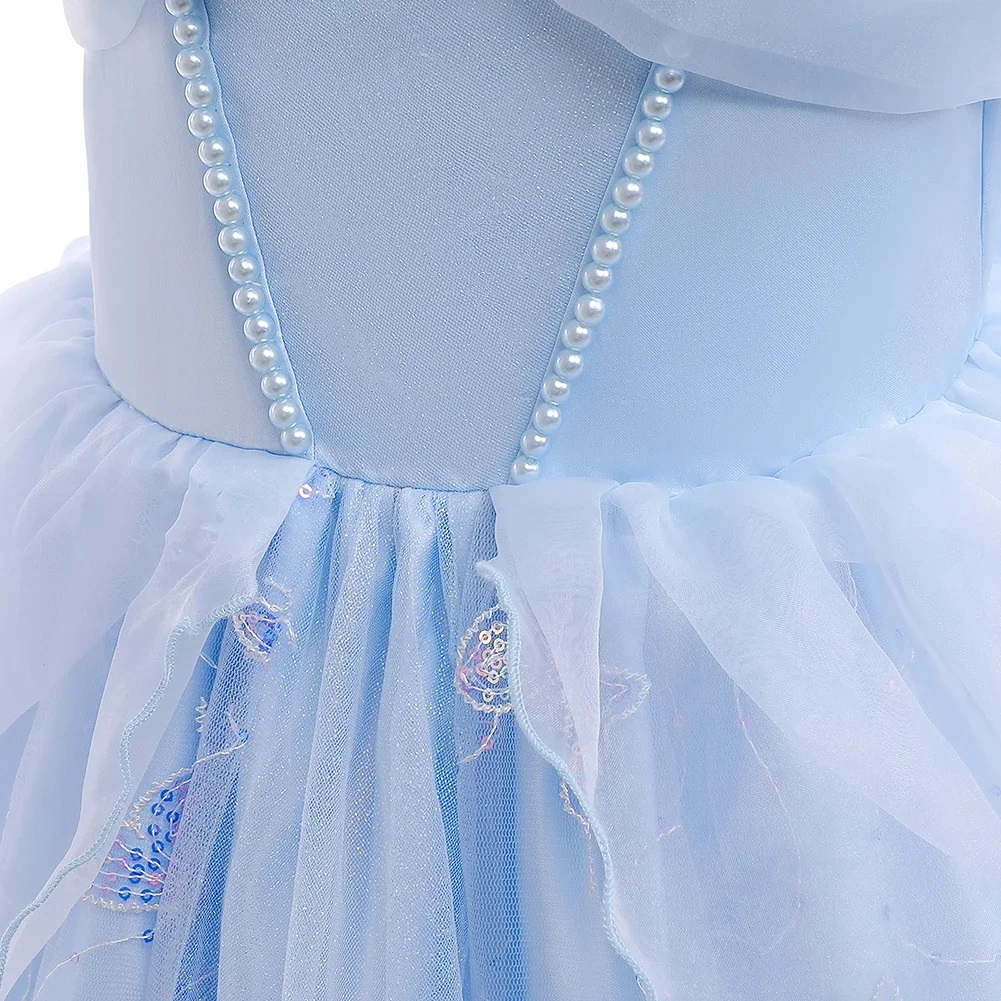 Kinderpartykleider für Mädchen, elegantes Cinderella-Prinzessinnenkleid, Schmetterlingsblaues Abendkleid für Mädchen, Sommer-Abschlussballkleid – Detail 8