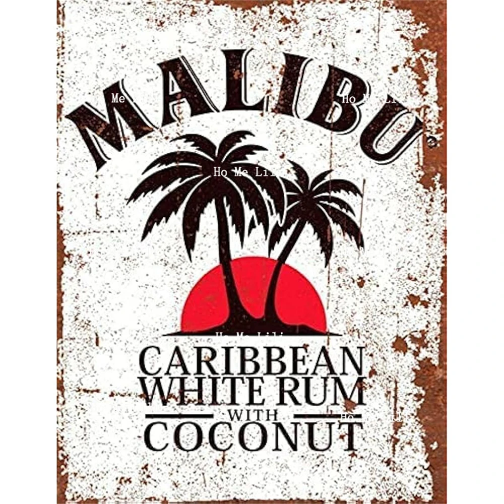 Retro White Rum Malibu Beach Cocktail Coconut Inspired Drink Alcohol Vintage Advertising Wall Plaque Gift Metal Sign