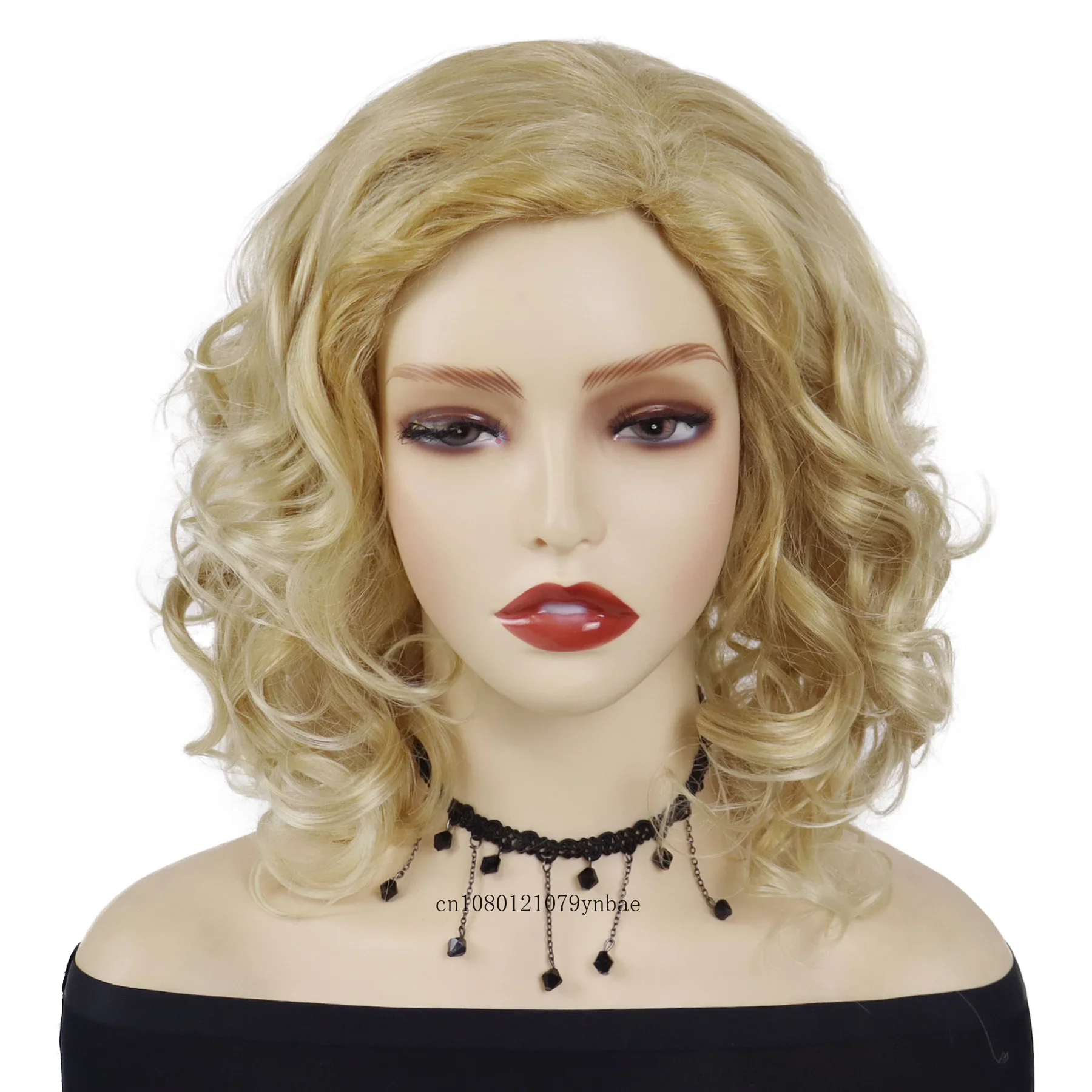 Synthetic Hair Fluffy Charming Curly Wigs for White Women Short Blonde Wig with Bangs Daily Party Cosplay Costume Heat Resistant