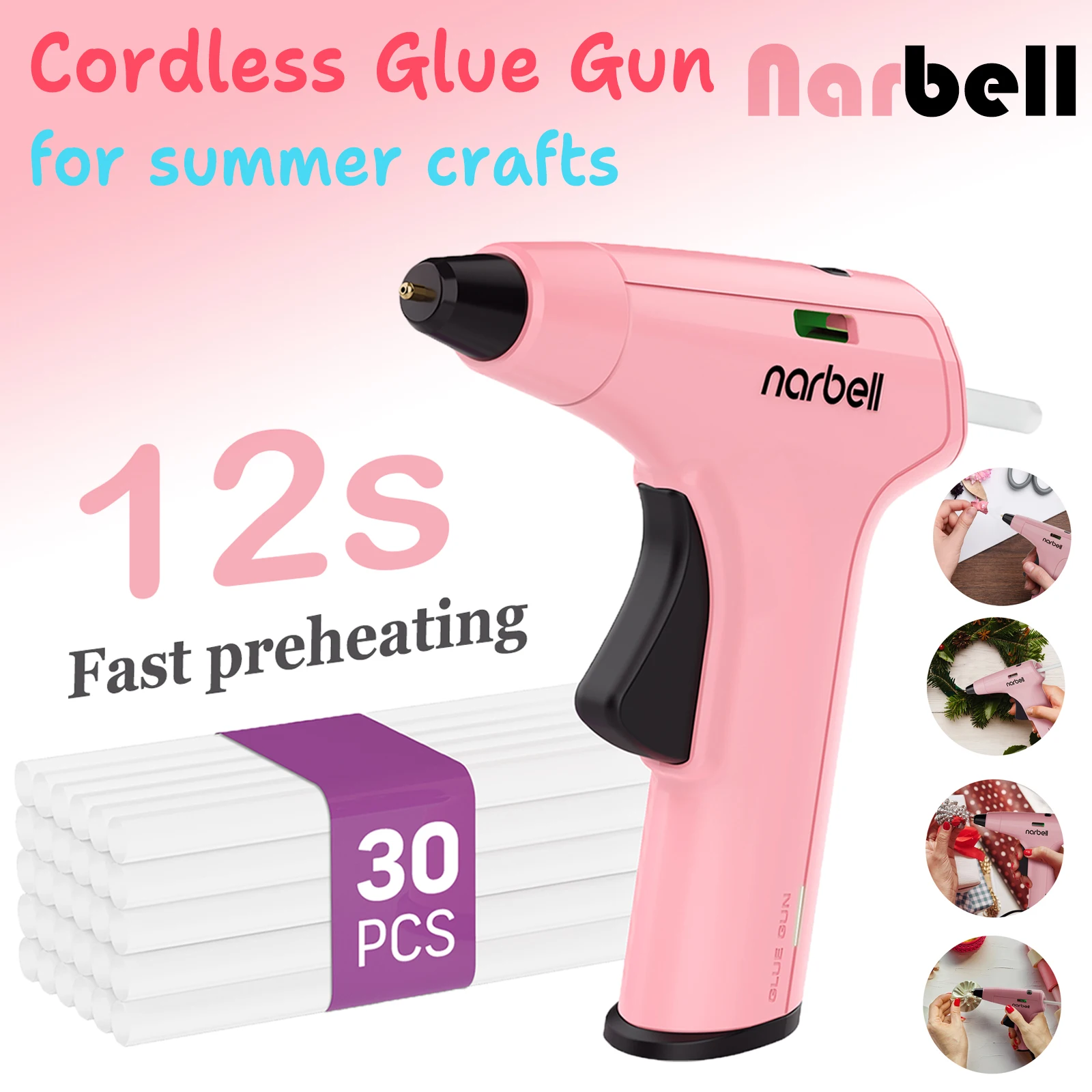 

2PCS 4V Cordless Glue Gun, 12s Preheating Cordless Hot Glue Gun, 2Ah Type-C Rechargeable, Sticks, 5mins Auto Power-off,