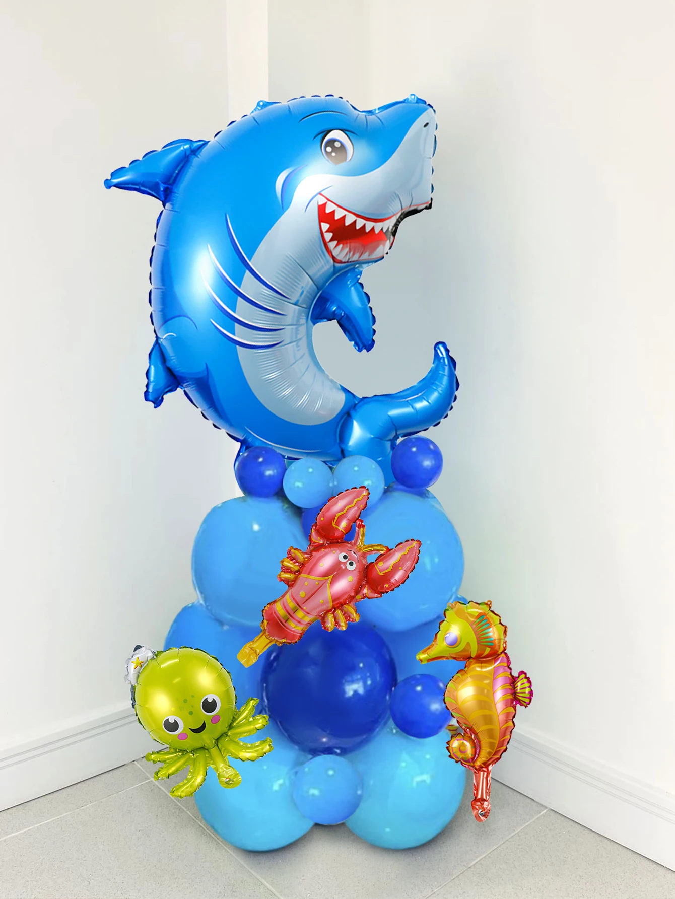 Ocean Animal Birthday Balloon Set, Shark Balloon Stand, Birthday Decoration, Underwater Ocean Theme Birthday Party Decoration