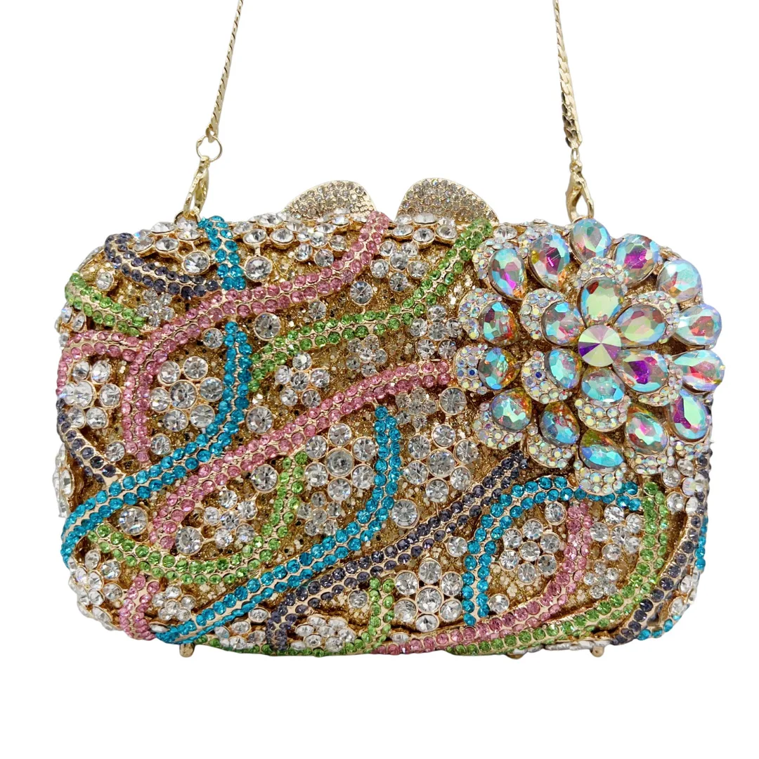

2026Clutch Bag Cross-border New Flower Diamond-encrusted Dinner Bag Hollow Metal Full Diamond Handbag Women's Bag Banquet Dress