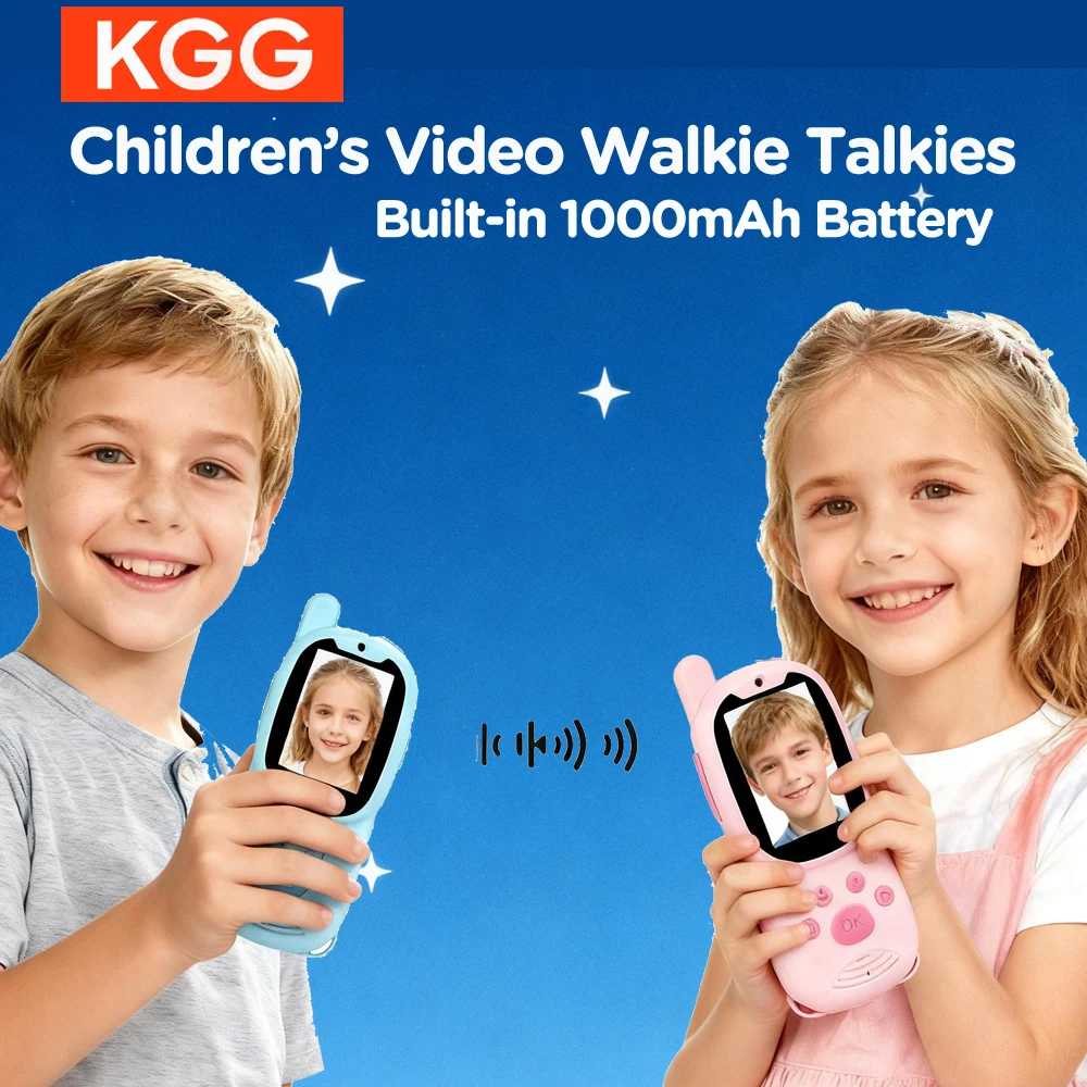 2 قطعة أجهزة اتصال لاسلكية فيديو للأطفال قابلة للشحن بطارية 1000 مللي أمبير في الساعة كاميرا اتصال داخلي محمولة فيديو ألعاب داخلية وخارجية للتخييم والتنزه #1
