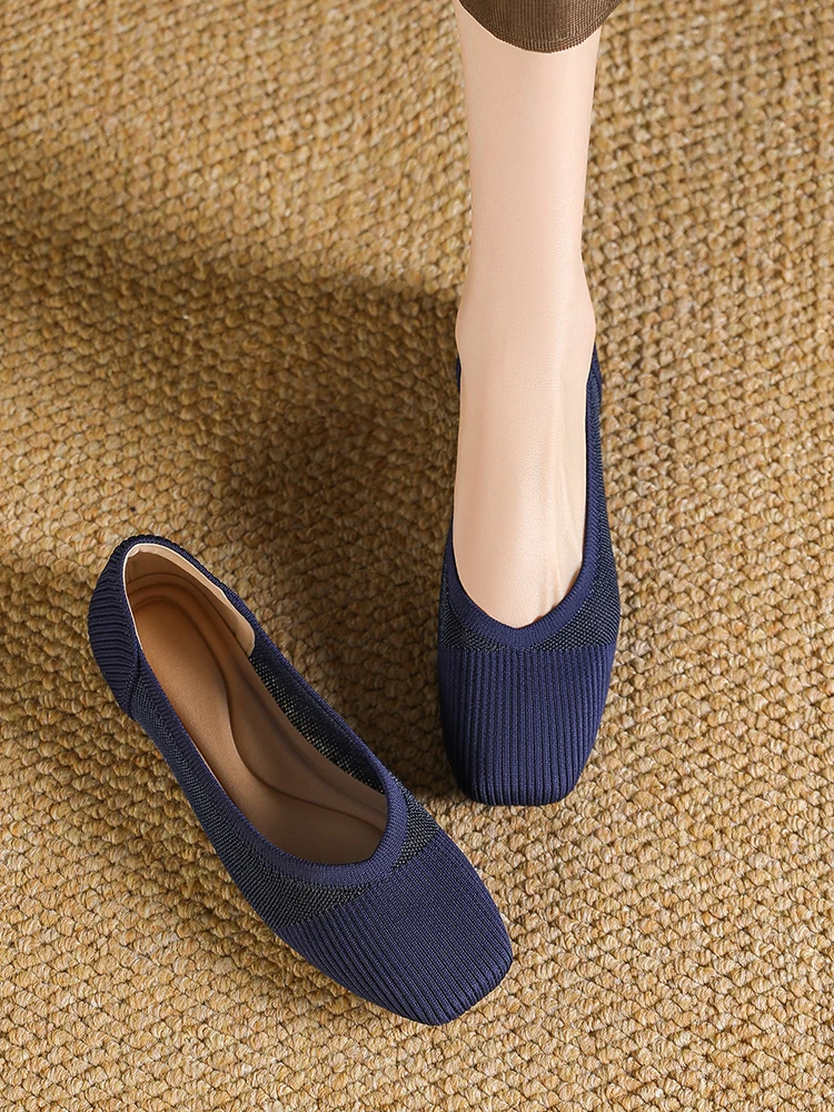 

Casual Style Knitted Hollow out Queen's Shoe Flat Bottom Fabric Upgraded Version Breathable Women's Fashion Single Shoes