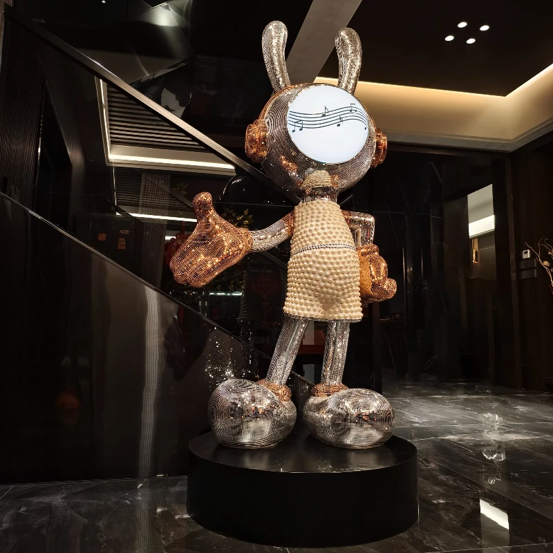 

Welcome Space Rabbit Mickey Floor Ornament with Light Bluetooth Audio Company Hotel Opening Villa Hall Decoration