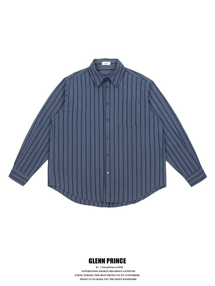 

Loose Fit Pure Cotton Long Sve Striped irt y Sle Casual Spring Menswear GPstudio Breathable Comfortable irt