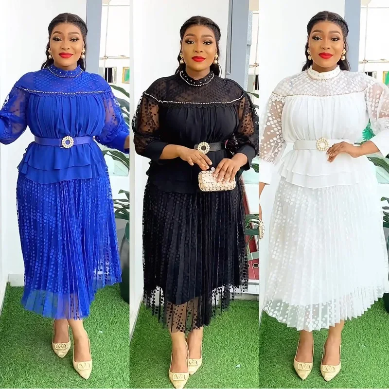 

Plus Size African Party Dresses for Women 2024 New Fashion Dashiki Ankara Lace Wedding Gowns Elegant Turkey Muslim Maxi Dress