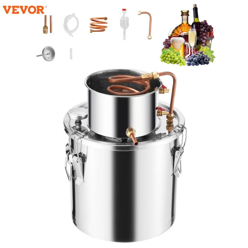 VEVOR Alcohol Still  Stainless Steel Water Alcohol Distiller with Copper Coil, Home Brewing Refining Fermentation Kit