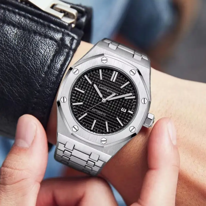 

New Royal Oak Series Men's Mechanical Watch, High-End Luxury Business Casual Fashion Personalized Men's Watch, Fully Automatic Mechanical Watch, Skeleton Case Back, Butterfly Clasp Stainless Steel Strap, Fashionable Accessory, the Best Gift for Him