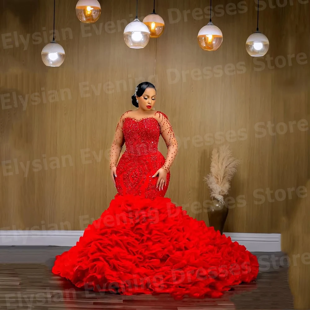 Robe De Soirée De forme sirène pour femmes, scintillante et exquise, perlée, manches longues, personnalisée, robes De bal