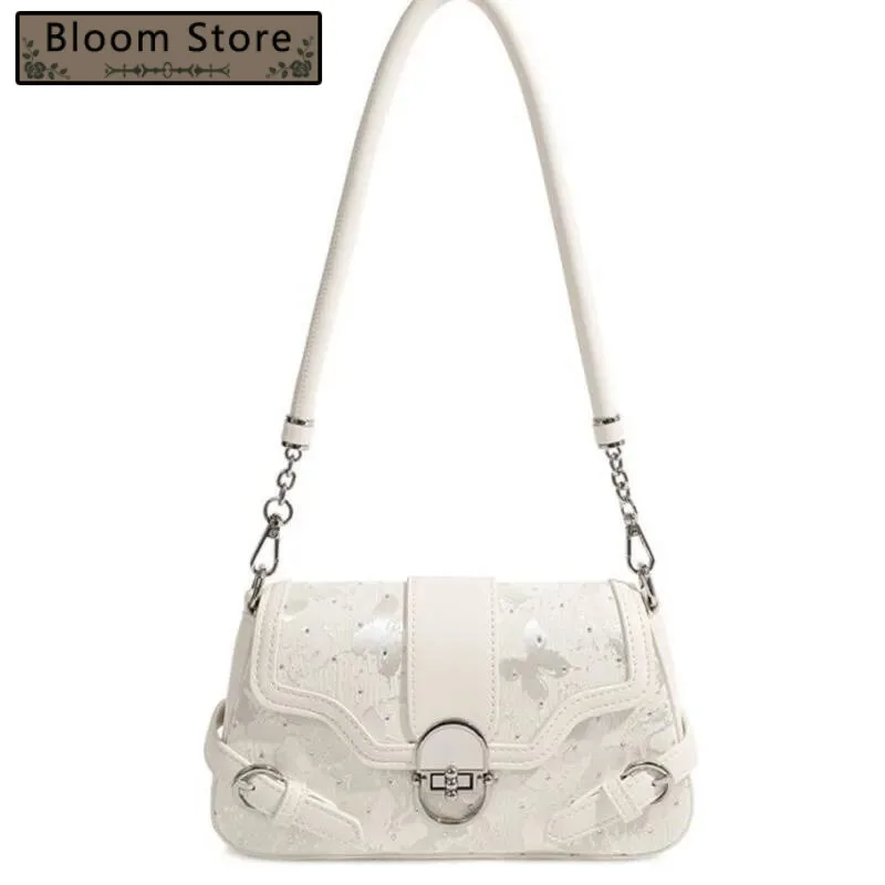 

Bloom Fairycore Aesthetic White Shoulder Bags Purse Women Hot Girls Butterfly Print Y2k Handbag Female Haruku Underarm Bag