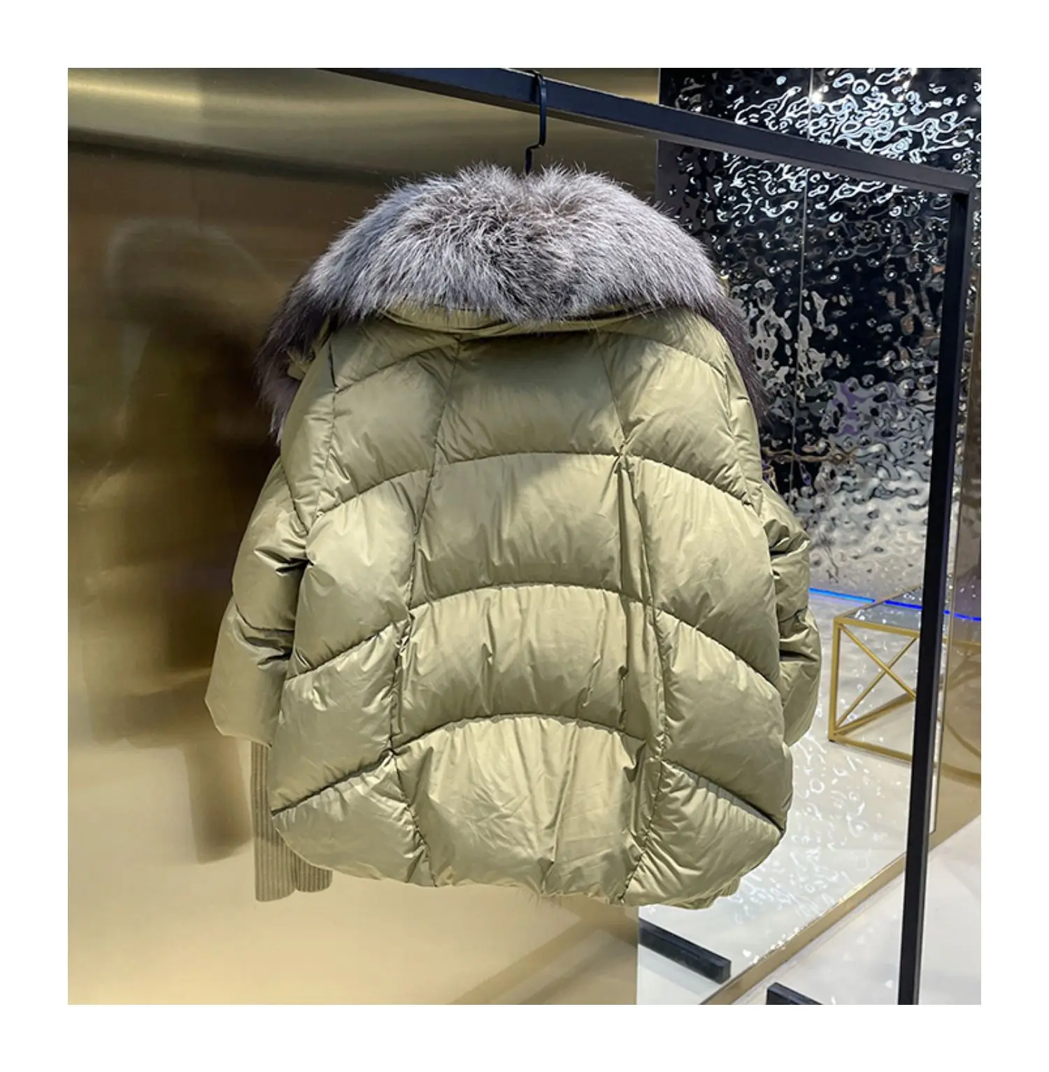 MPPM Winter Women Coat White Goose Down Jacket Super Large Real Silver Fox Fur Collar With Knit Sleeve Fashion Outerwear