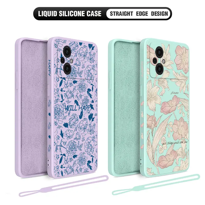 

Fresh Retro Flowers Phone Case For Xiaomi Poco M5 X5 F5 F4 X4 M4 F3 X3 M3 F2 X2 Pro C40 4G 5G GT Liquid Silicone Cover