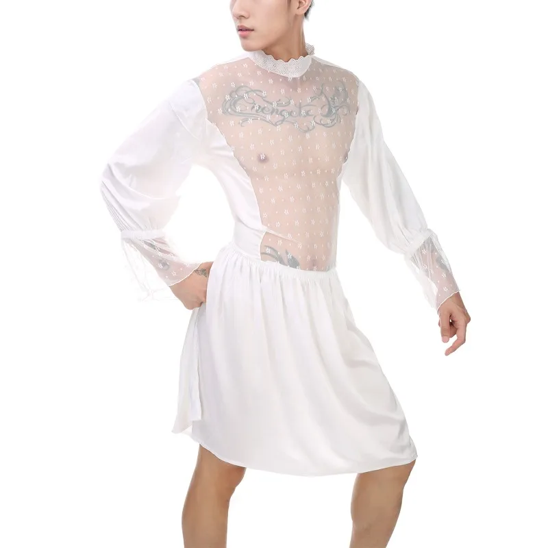 

Нижнее белье Sissy Babydolls, мужское свадебное платье, свадебная форма для косплея, кружевное платье с длинными рукавами и вышивкой, наряд для ночного клуба для геев