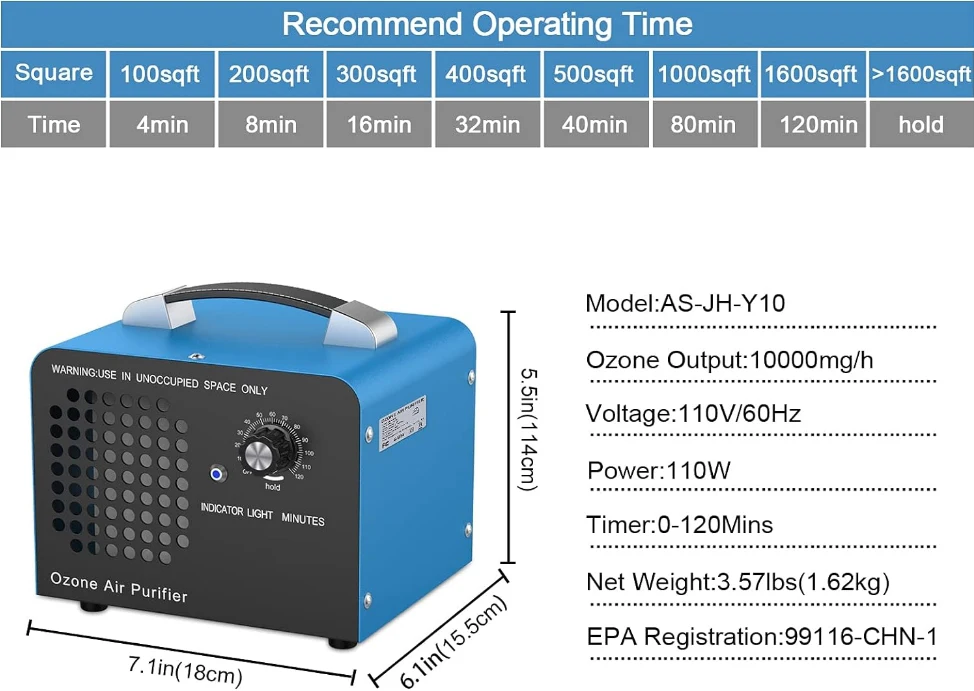 10,000mg/h high capacity ozone generator Air purifier, commercial ozone generation room deodorizer ozone machine