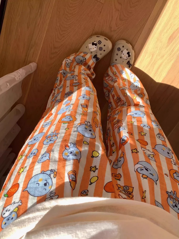 

Cartoon Girl Striped Spwear Pants Women's Casual Outdoor Wear Large Size Home Leisure Walking Trousers Long Pants