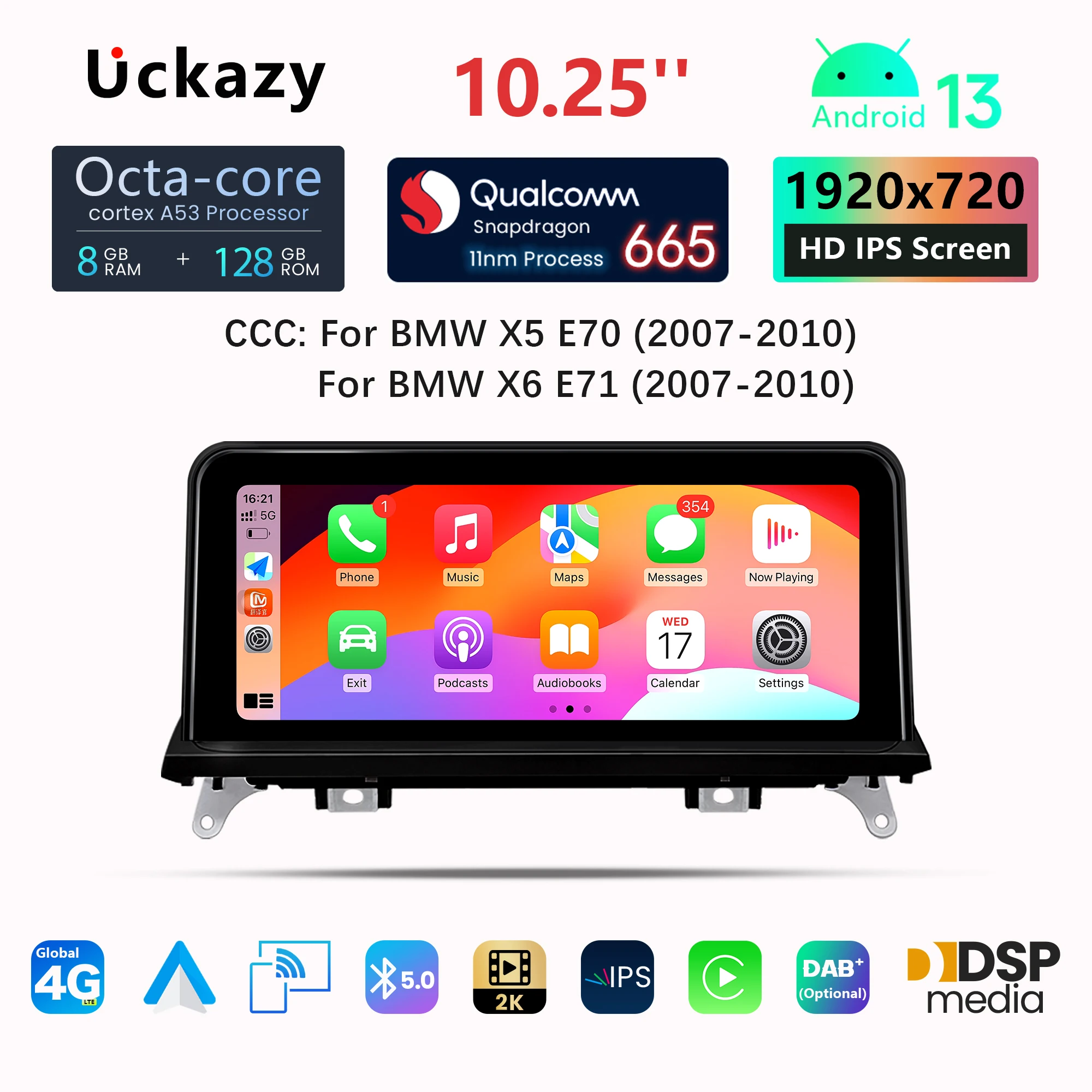 Uckazy Android 13 Car Multimedia Player For BMW X5 E70 X6 E71 2007-2013 Radio Screen Original CCC CIC Navigation Audio Carplay