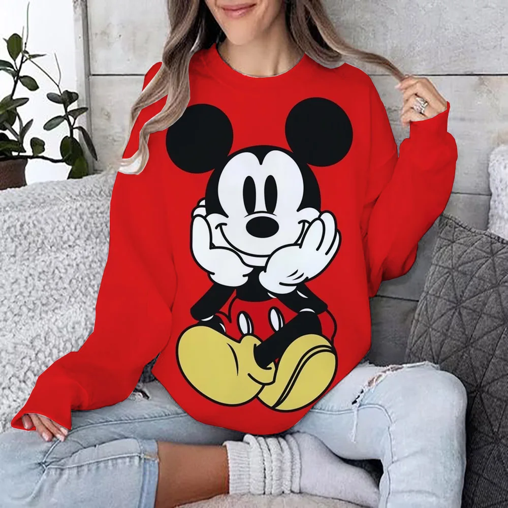 Women\'s Disney Mickey Mouse print Long Sleeve Sweatshirt Vintage Korean Harajuku Y2k Aesthetic Oversize Graffiti Print Pullover