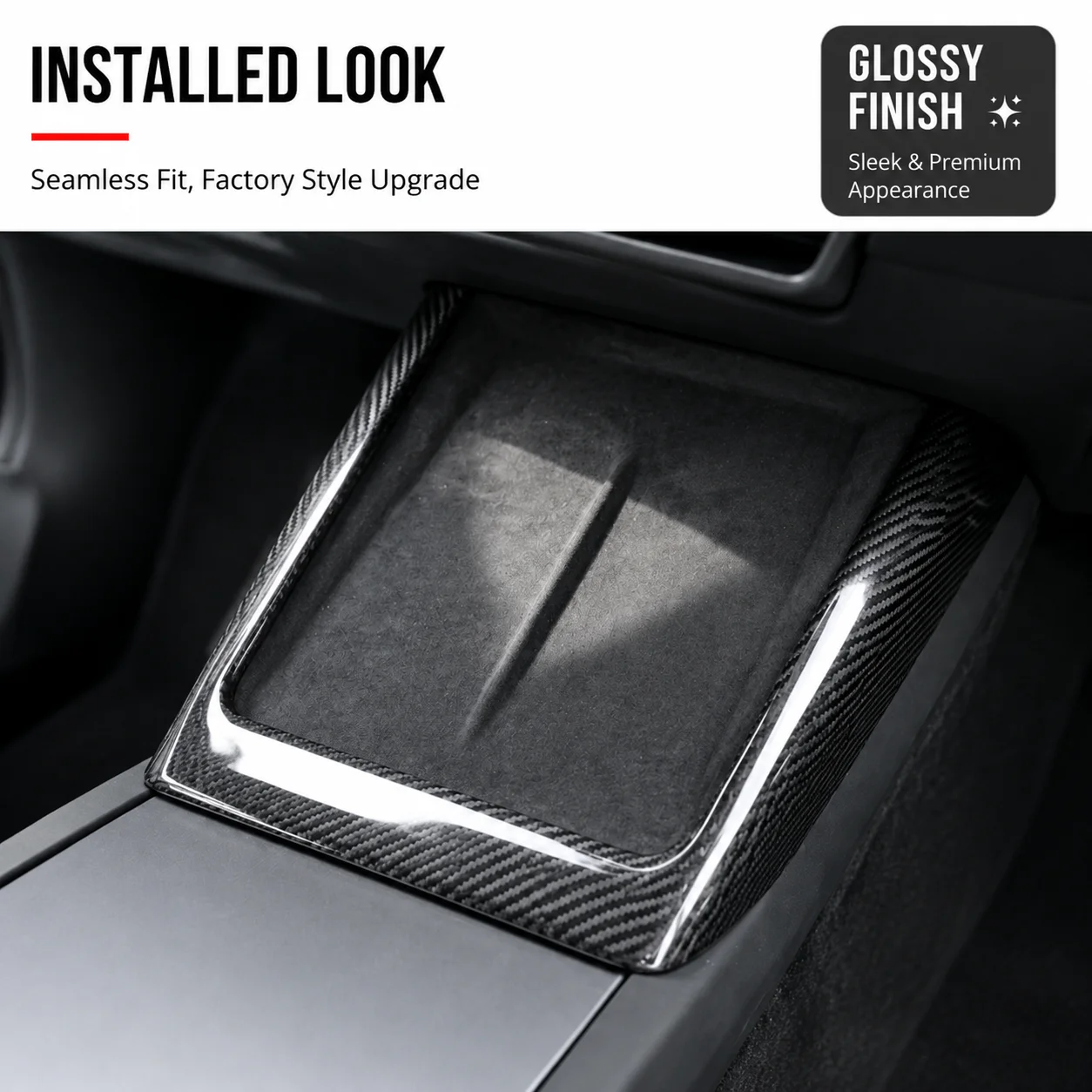 Gloss/Matte Real Dry Carbon Fiber Center Console Charging Trim Frame for Tesla Model 3 Highland.