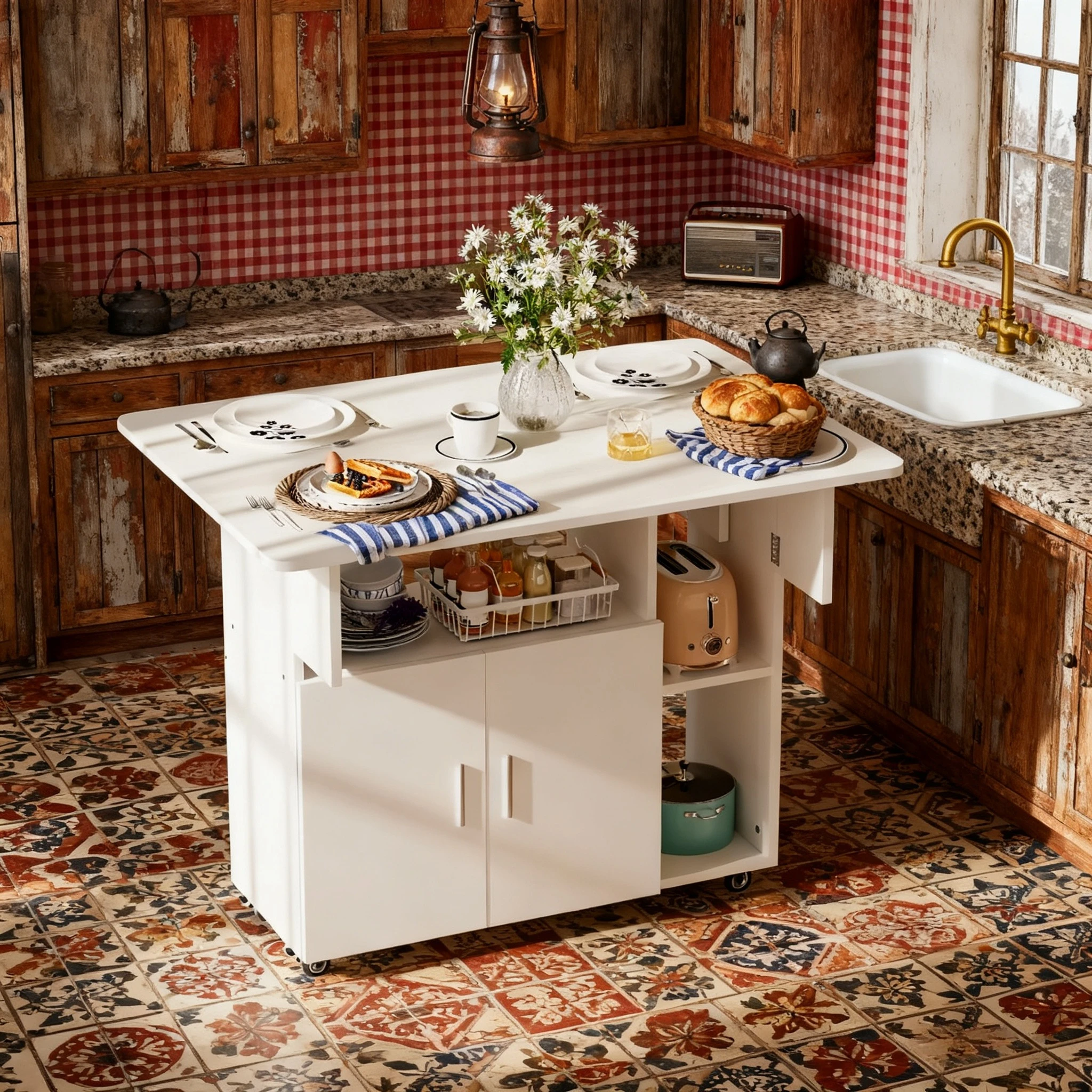 Foldable Mobile Dining Table Open Shelf Multifunctional Wooden Storage Table Household Folding Kitchen Living Room Restaurant