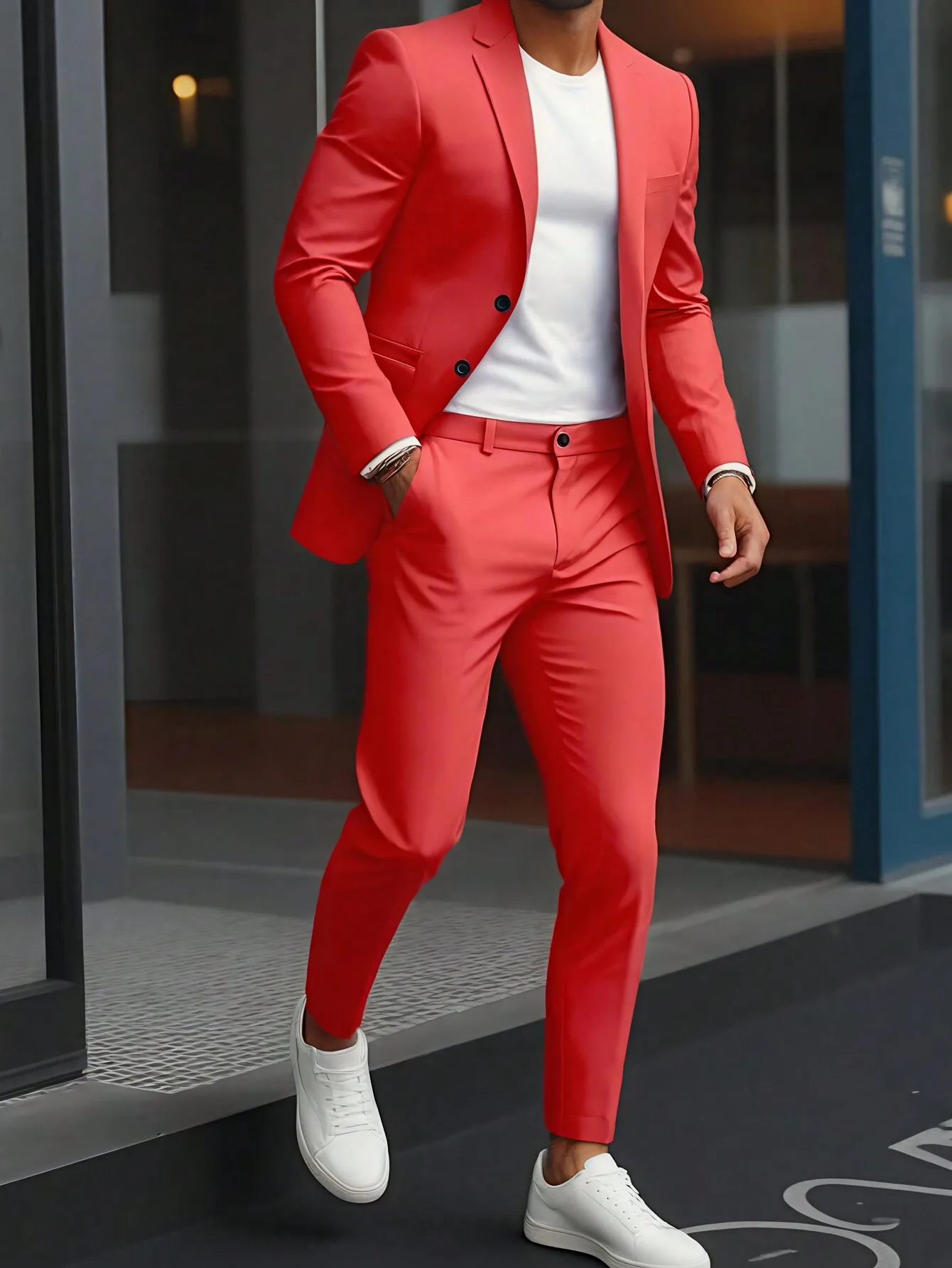 

Manfinity Mode Men's Solid Color Fashionable Formal Suit Blazer And Pants Set Formal, Ceremony