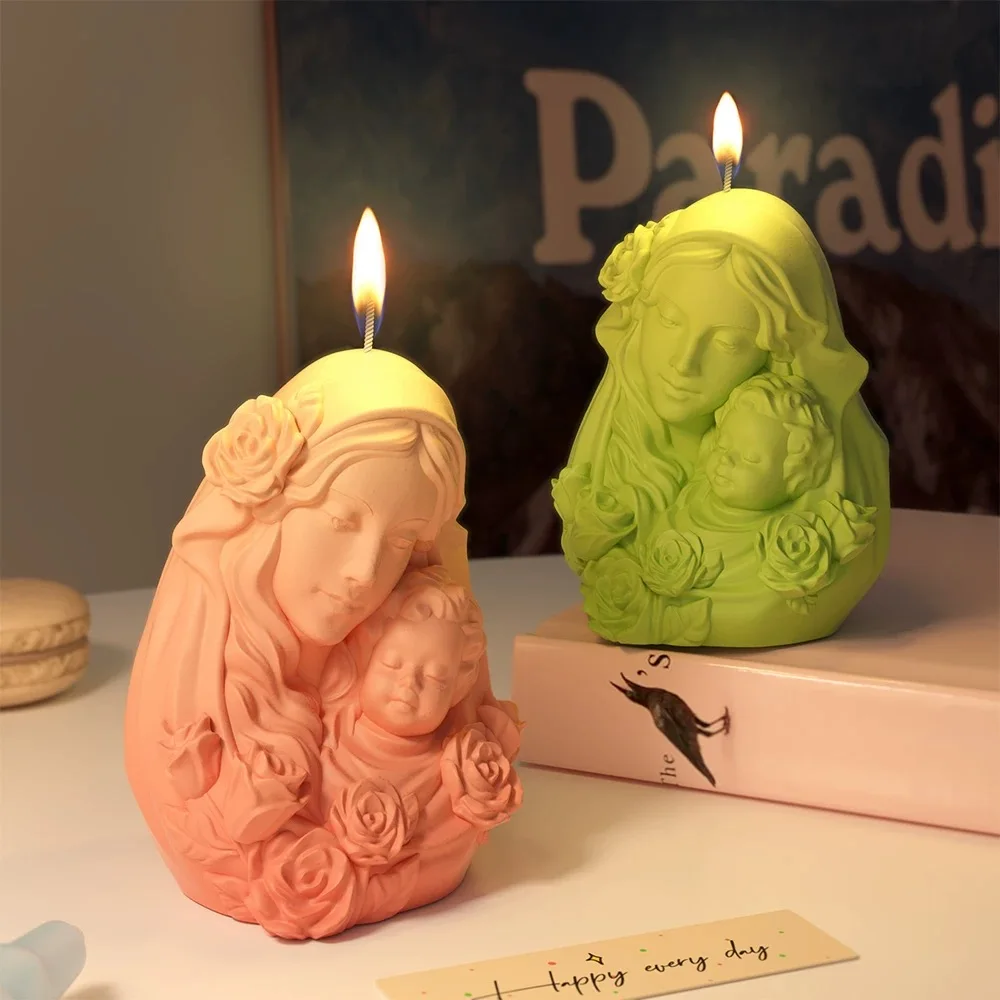 

Mother's Day scented candle silicone mold diy mother and child stereo plaster ornaments decorative drop mold