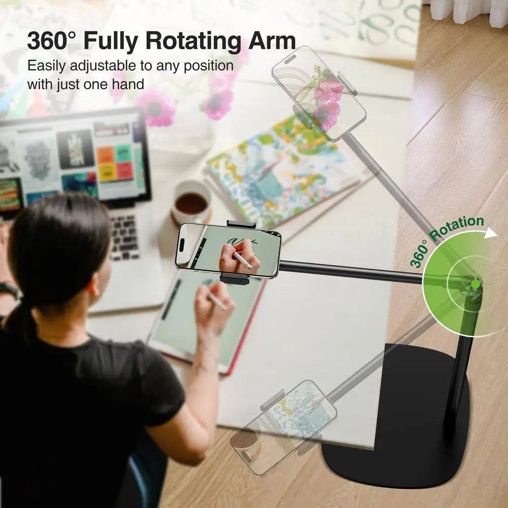 360 ° حامل دوار قابل للتعديل لهاتف iPhone 15/14/13/12، مكتب/سرير/كرسي/حامل أرضي، حامل هاتف عالمي #5