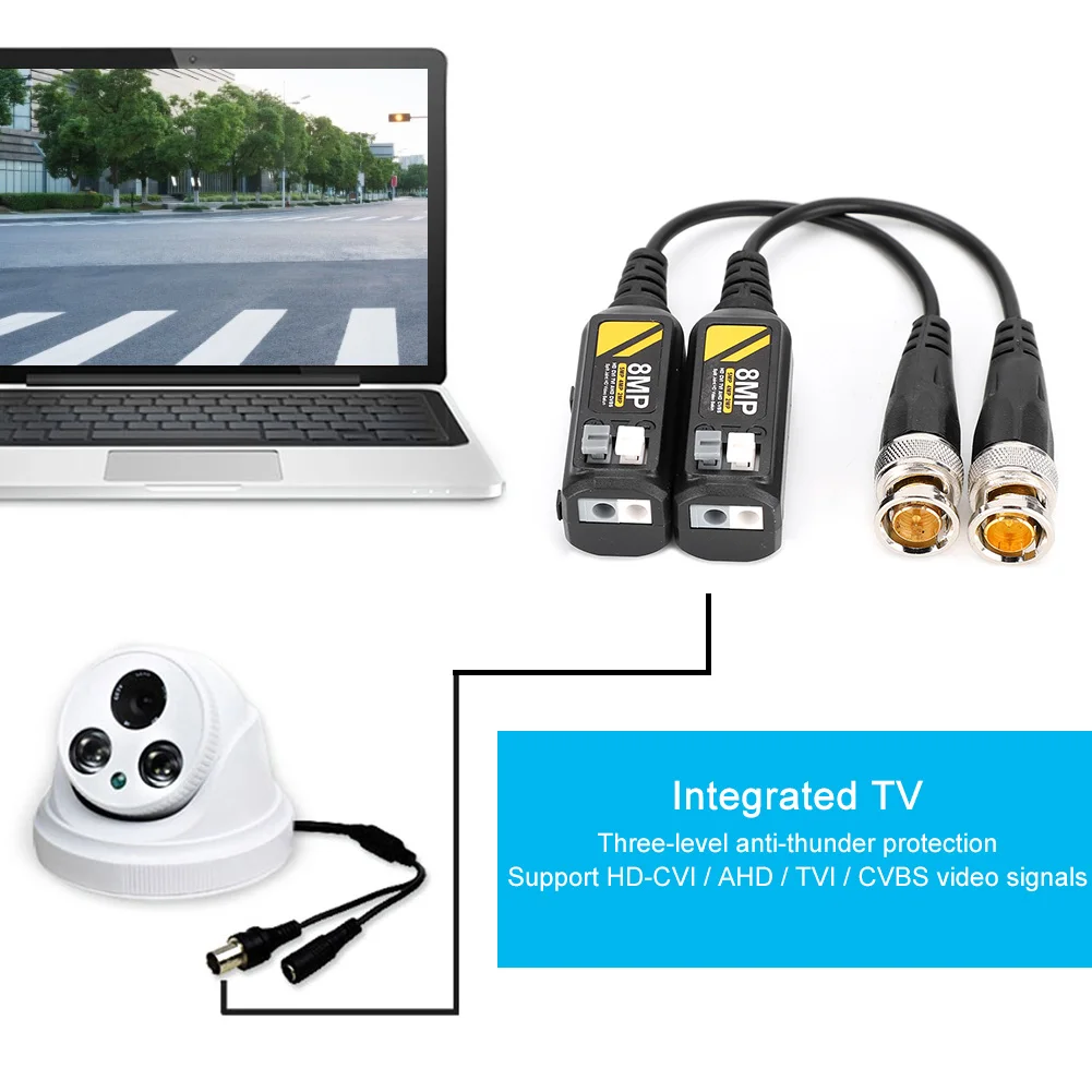 ZK40 2 Pair Male Twisted Pair Transmitter Cable 8MP HD CVI / AHD / TVI / CVBS BNC