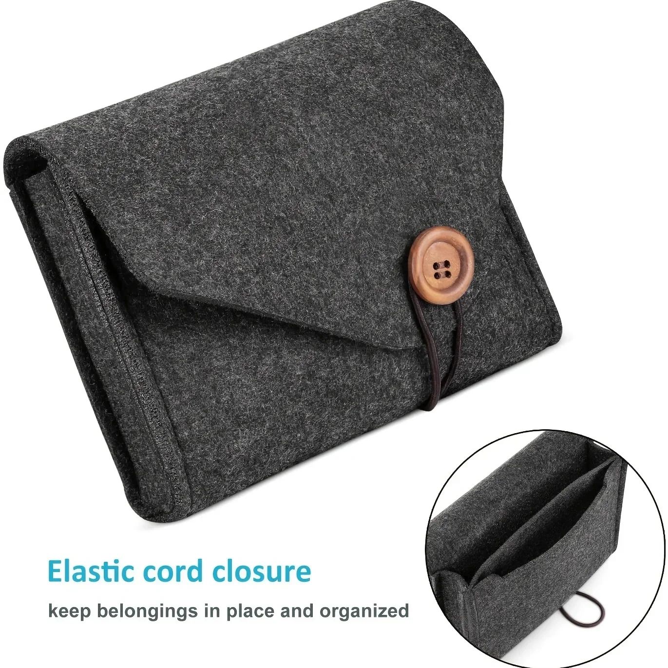 Portable Felt Cable Organizer Case for Power Adapter & USB Cables, Travel Storage