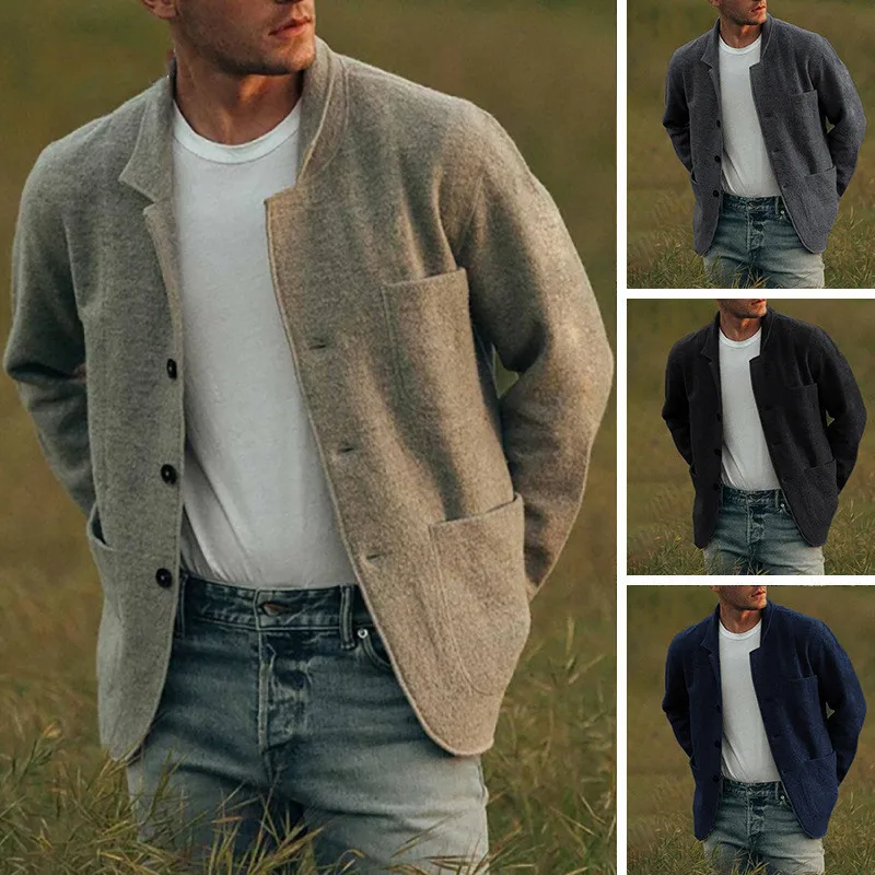 

Men's Casual Long Sleeve Shawl Collar Buttons Down Cable Knit Cardigan Sweater with Pockets