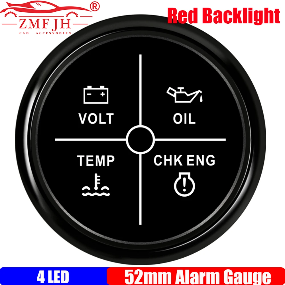

ZMFJH Boat Car Check Engine 4LED Volt Water Temp Oil Pressure Alarm Indicator 52MM Alarm Gauge Meter With Red Backlight 12V24V