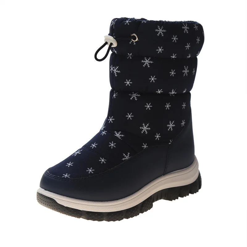 Winter Children Girls Snowflake High Snow Boots Warm Plush Thick-Soled Ankle-length Casual Soft-soled Pink Cotton Boot