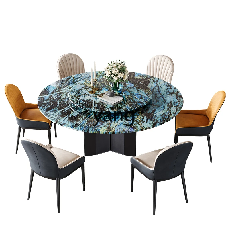 

CX minimalist villa supercrystalline stone round dining table and chair combination household luxury stone dining table