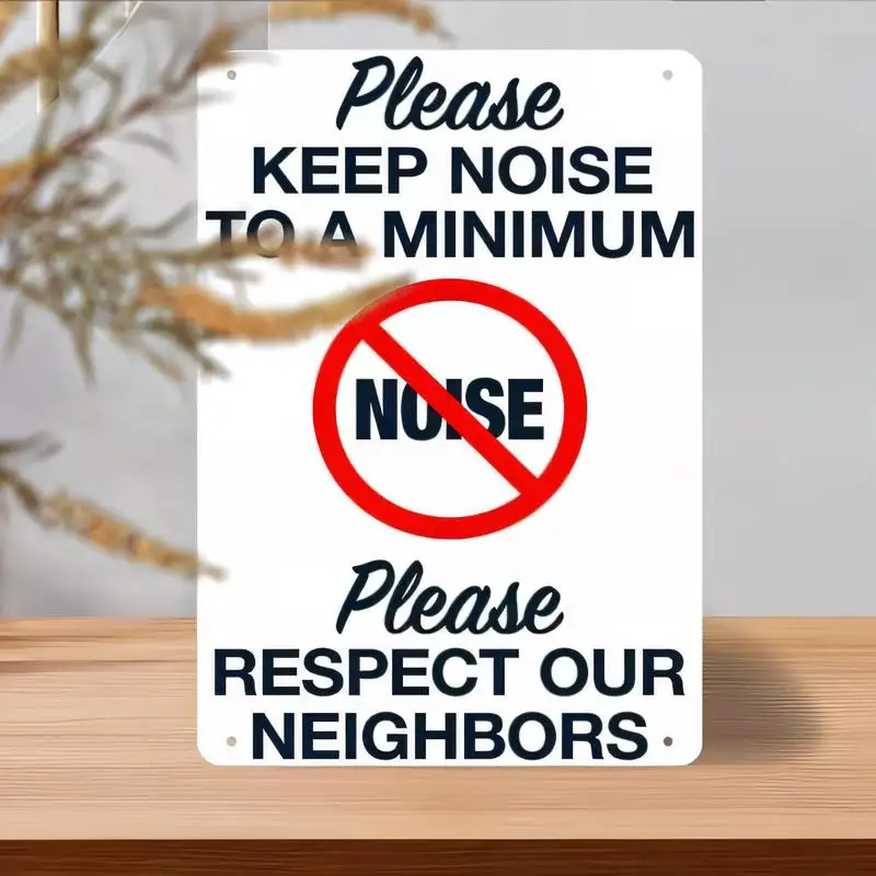 Minimal Noise & Respect Neighbors Metal Tin Sign - White/Red/Black Warning Design, Iron Material, Clear Style for Home/Apartment