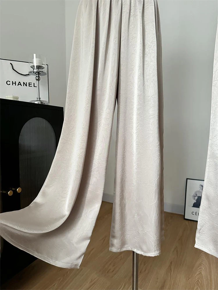 Pantaloni a gamba larga in due pezzi da donna eleganti in stile coreano Set gilet in raso Top con fiocco con lacci + pantaloni larghi completo da