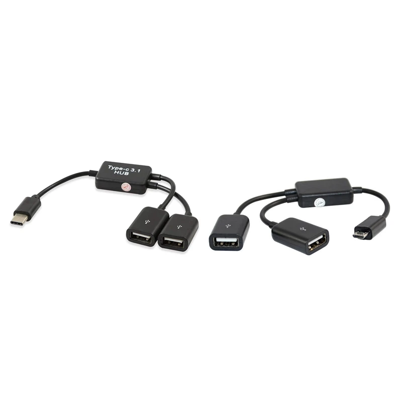 Top Deals 1 Pcs Type C OTG USB Male to Dual 2.0 Female OTG Charge 2 Port HUB Cable Y Splitter & 1 Pcs Micro-USB Host Cable,Micro