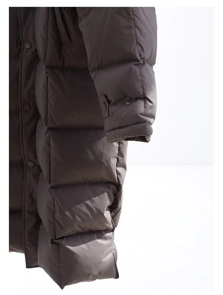 Filling Material: Duck Down~Couple Style Long Over-The-Knee down Jacket, Unisex Black Coat for Petite Individuals, New Winter Model