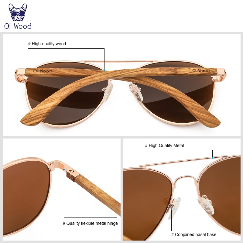 Oi Wood Sunglasses Pilot Sun Glasses Men Women Polarized Eyewear Blue Uv400 Lens