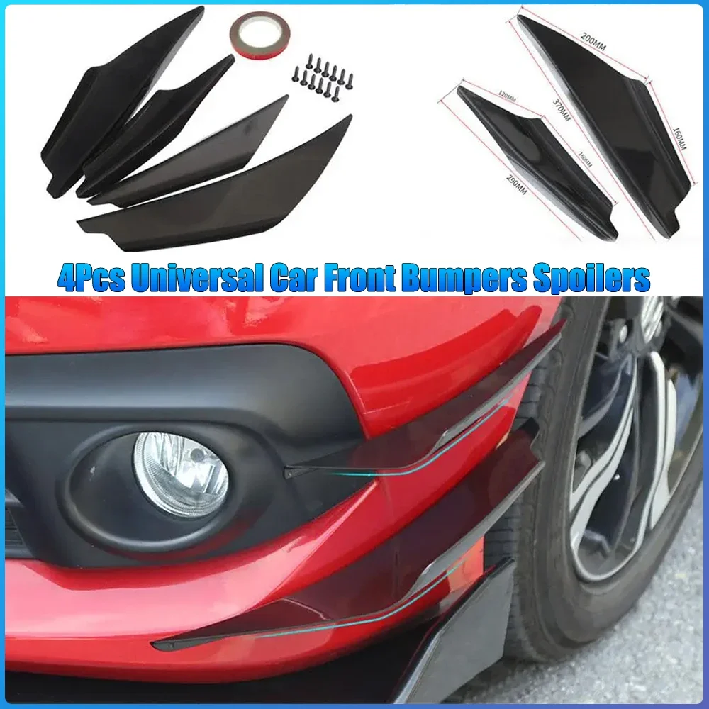 

Car Front Bumpers Spoilers Set Scratch Strip 4Pcs Carbon Fiber Auto Front Bumper Body Lip Canards Splitter Trim Kits Universal