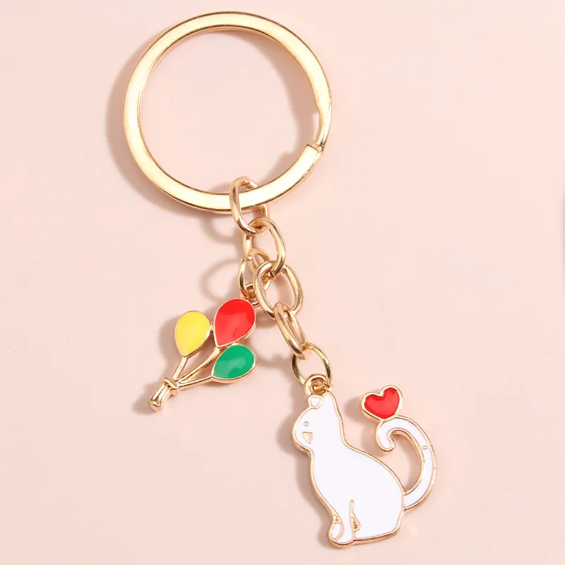 Cute Keychain Cat Heart Balloon Key Ring Enamel Key Chains Friendship Gift For Women Men Handbag Accessorie Car Keys DIY Jewelry